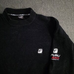 FUBU Jeans Sport Mens XL Black Ribbed Velour Mock Neck Sweater Oversized Y2k